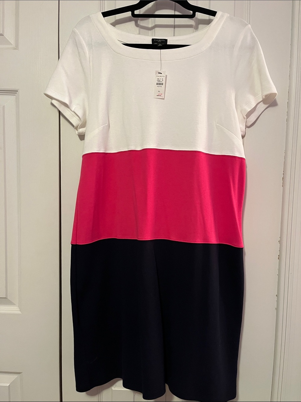 Talbots White, Hot Pink & Black Colorblock Short-Sleeve Shift Dress